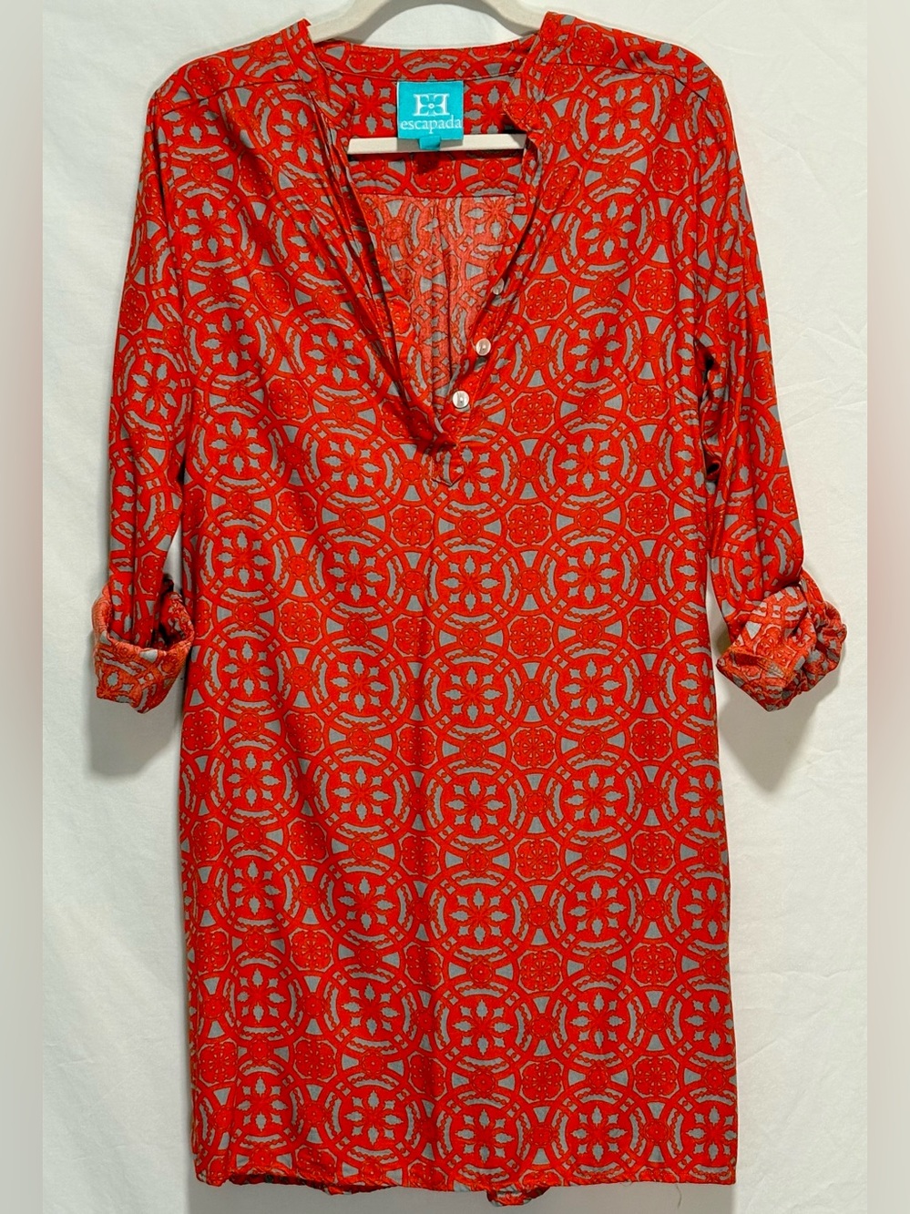 Escapada S Coral Orange Geometric Tunic Shift Dress